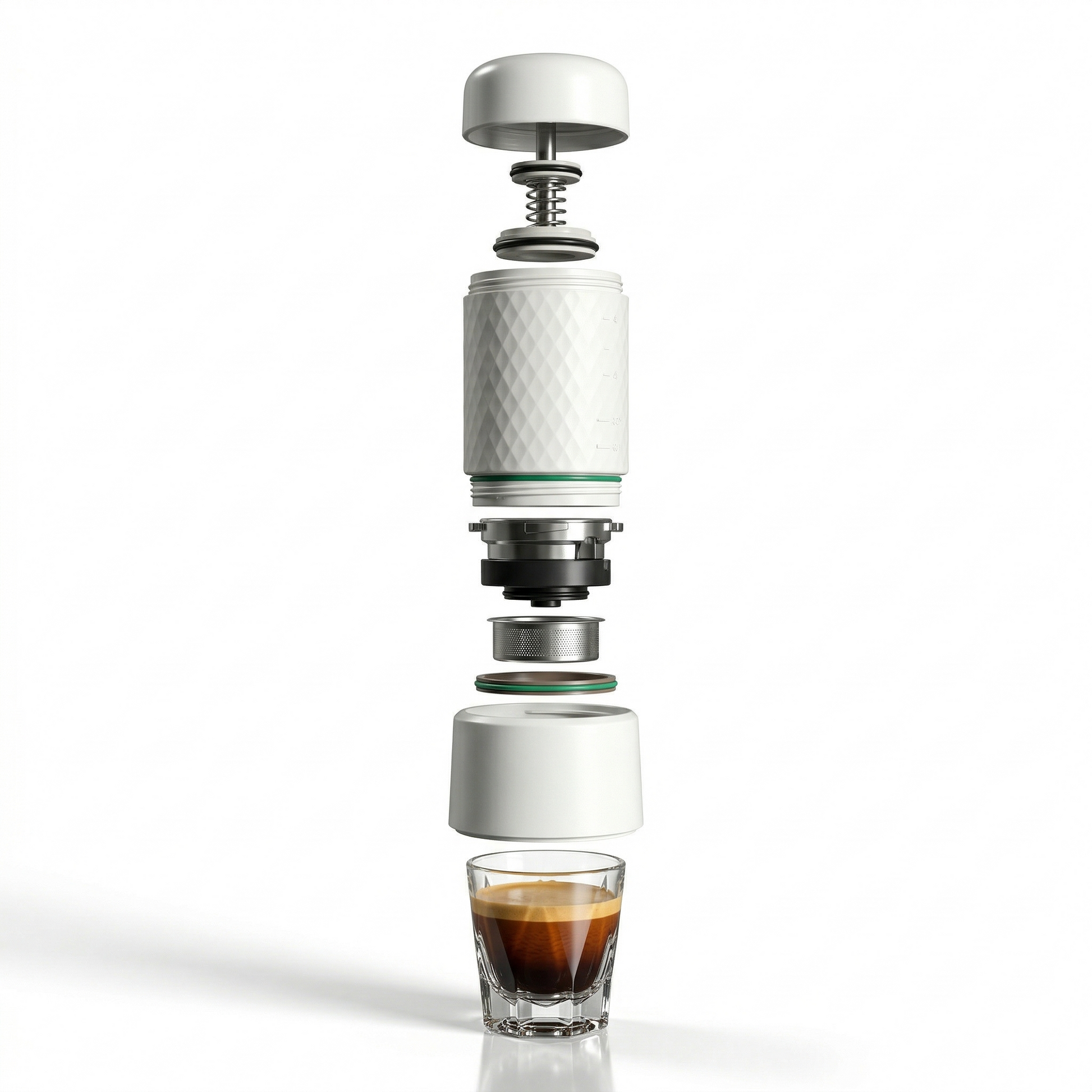 top view of portable manual espresso coffee machine with clean structure